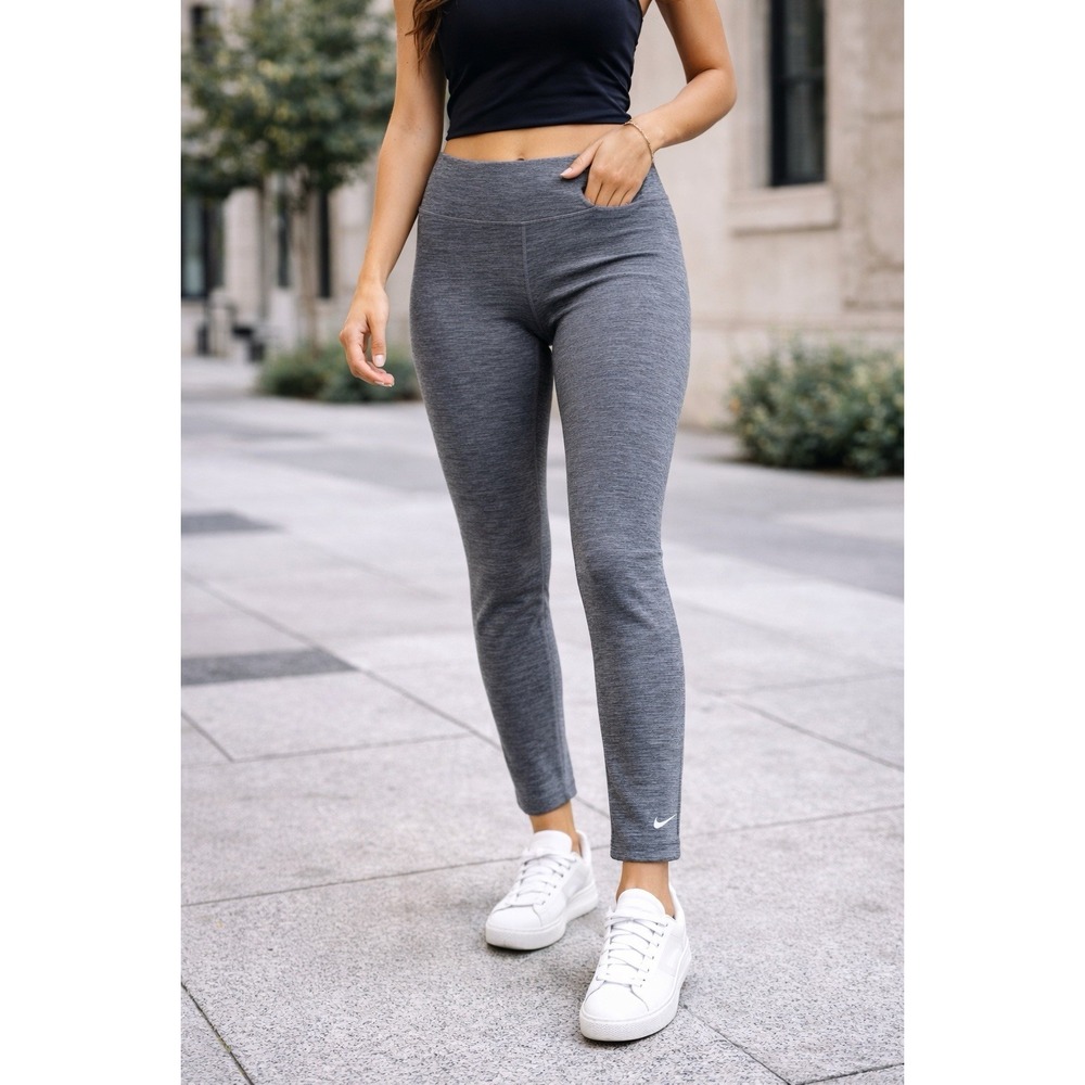 Nike Dri Fit Leggings Womens L Gray Athletic Yoga Gym Workout Training